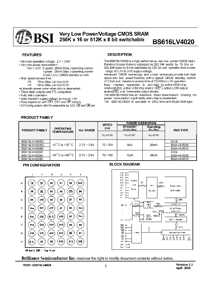 BS616LV4020_58003.PDF Datasheet