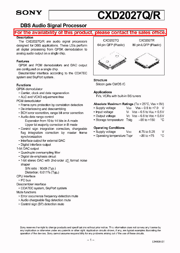 CXD2027Q_183607.PDF Datasheet