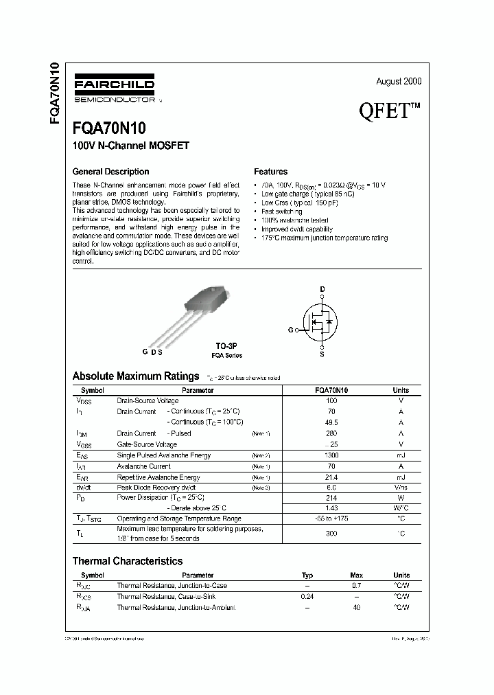 FQA70N10_175081.PDF Datasheet