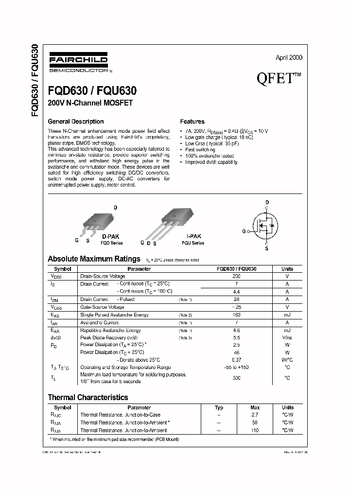 FQU630_61181.PDF Datasheet