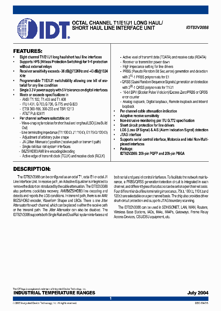 IDT82V2088_57220.PDF Datasheet