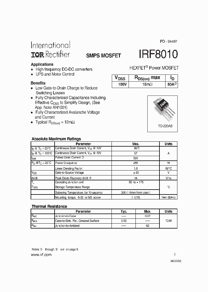 IRF8010_191766.PDF Datasheet