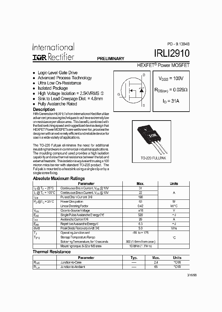 IRLI2910_38609.PDF Datasheet