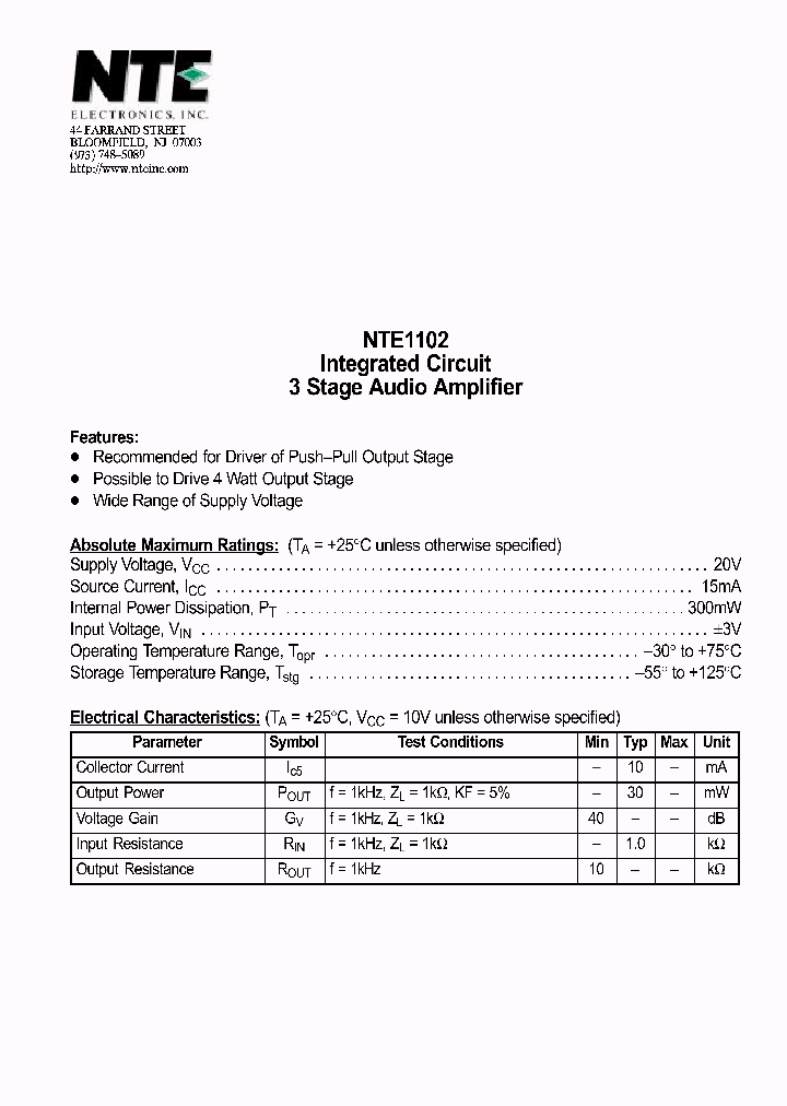 NTE1102_69670.PDF Datasheet