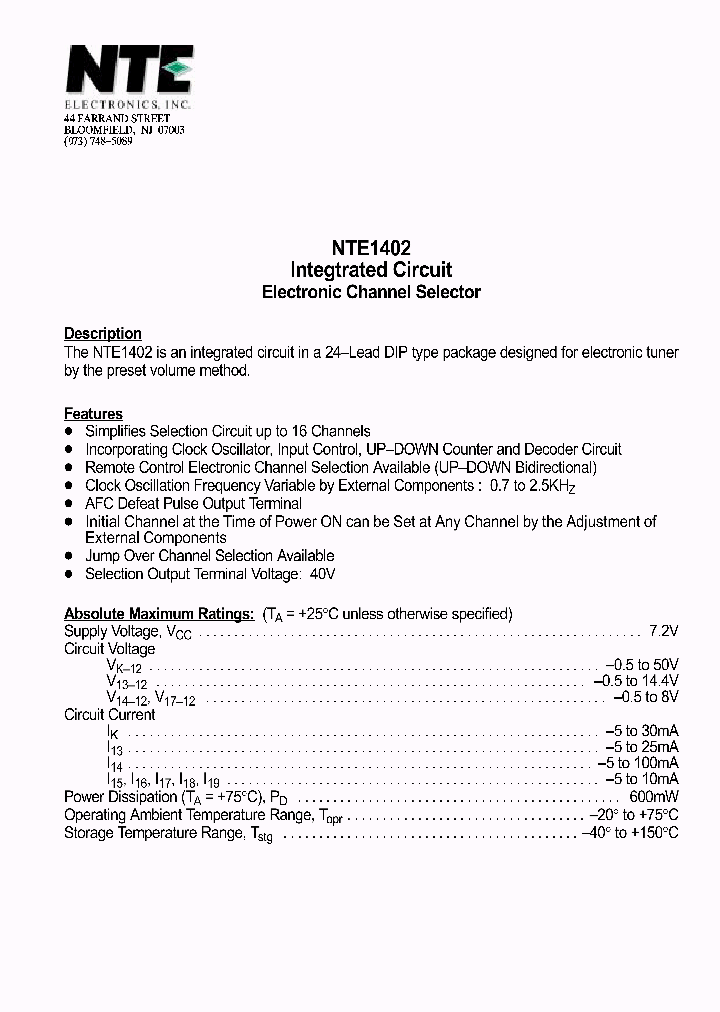 NTE1402_69708.PDF Datasheet