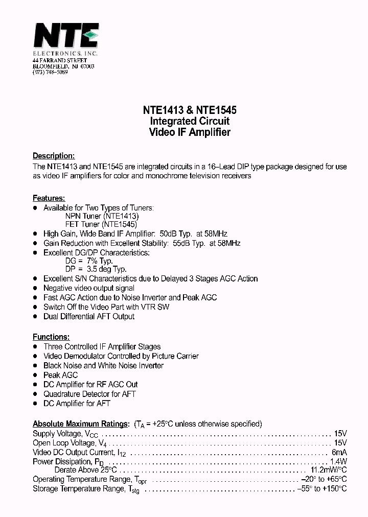 NTE1413_69715.PDF Datasheet