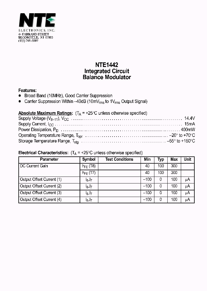 NTE1442_69725.PDF Datasheet