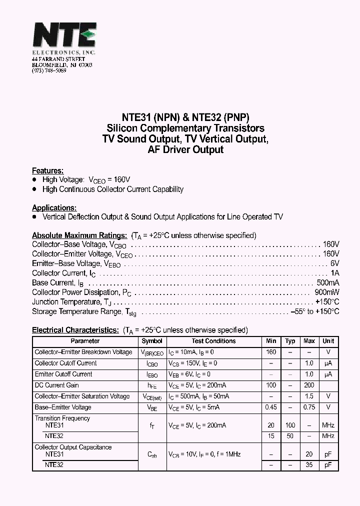 NTE31_69907.PDF Datasheet