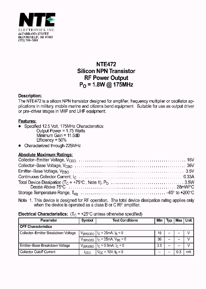 NTE472_69942.PDF Datasheet