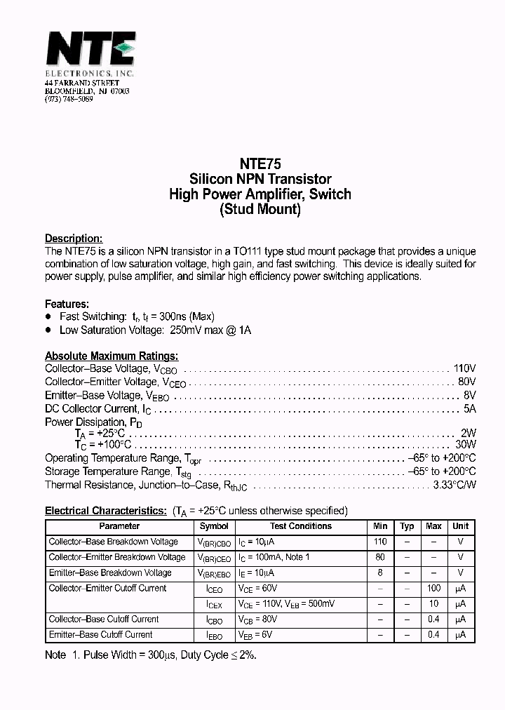 NTE75_70054.PDF Datasheet