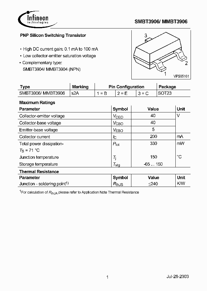 SMBT3906_43367.PDF Datasheet