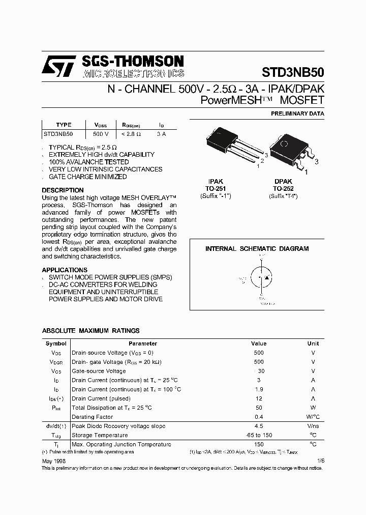 STD3NB50_146559.PDF Datasheet