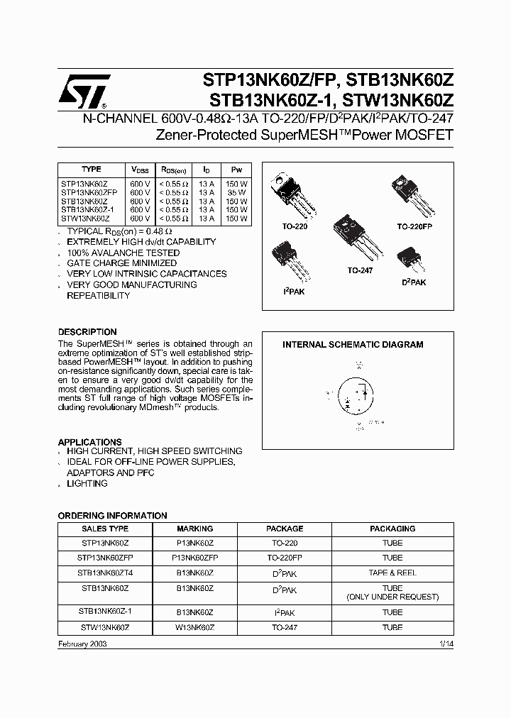 STP13NK60Z_64748.PDF Datasheet