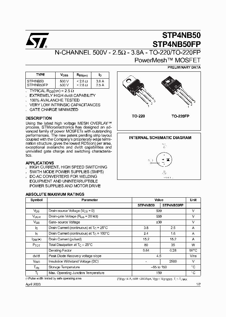 STP4NB50_82283.PDF Datasheet