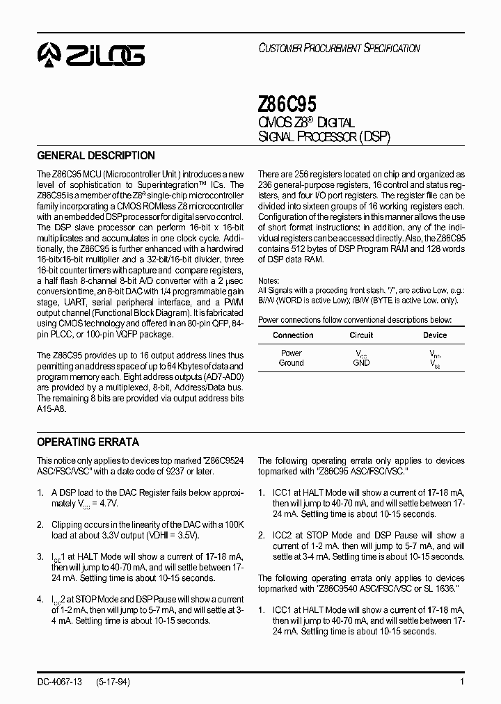 Z86C95_25822.PDF Datasheet