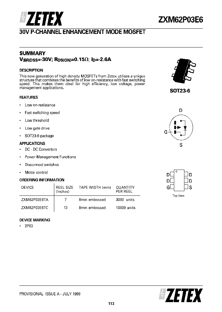 ZXM62P03E6_23223.PDF Datasheet