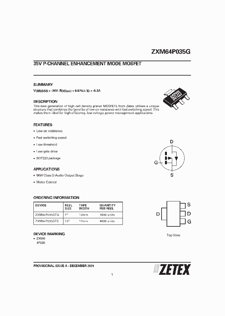 ZXM64P035G_23237.PDF Datasheet