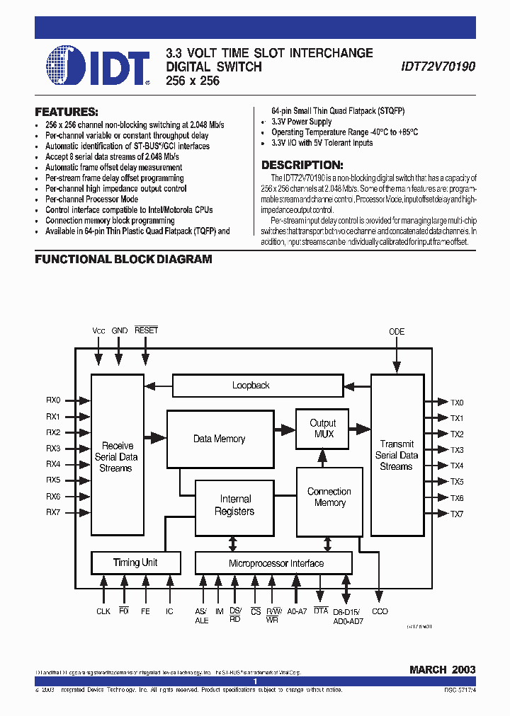 IDT72V70190_225735.PDF Datasheet