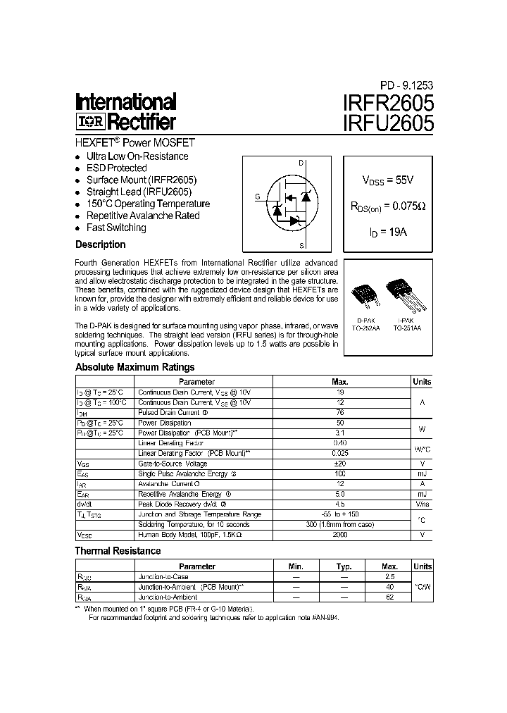 IRFR2605_284630.PDF Datasheet