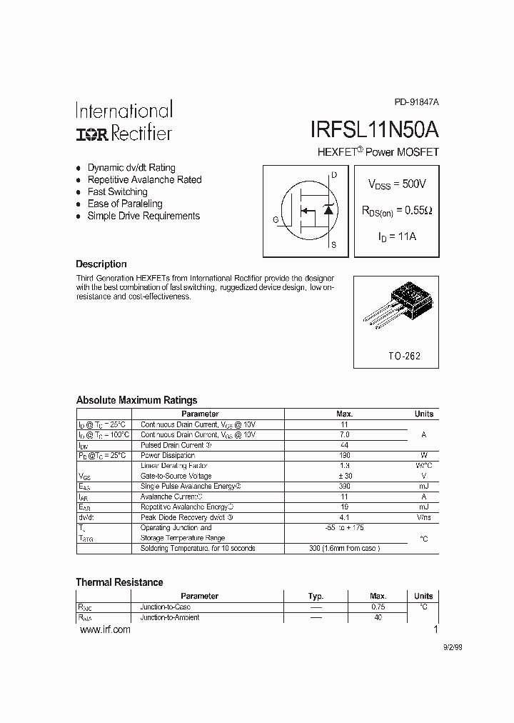 IRFSL11N50A_217623.PDF Datasheet