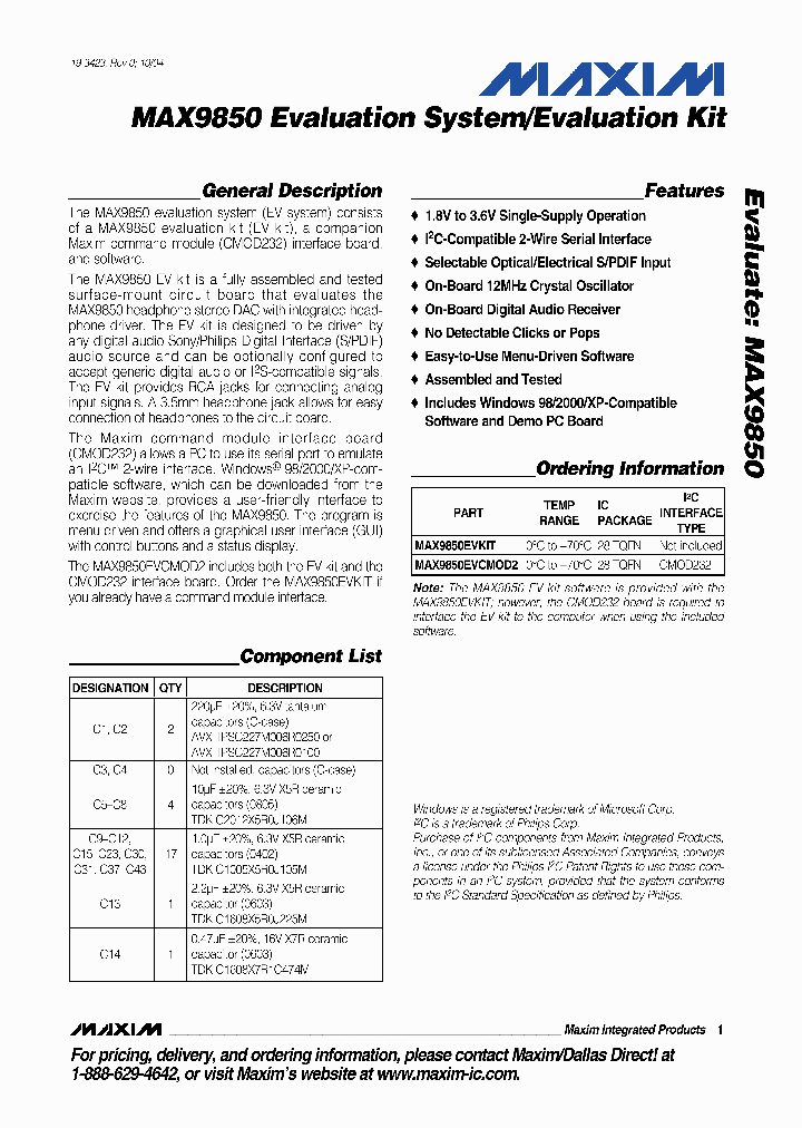 MAX9850EVKIT_295571.PDF Datasheet