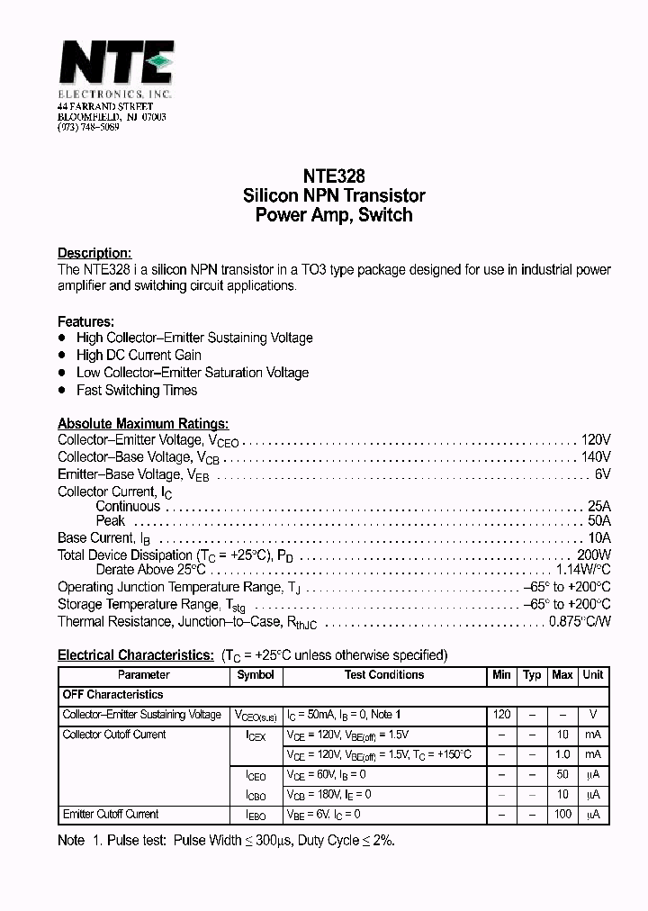 NTE328_256533.PDF Datasheet