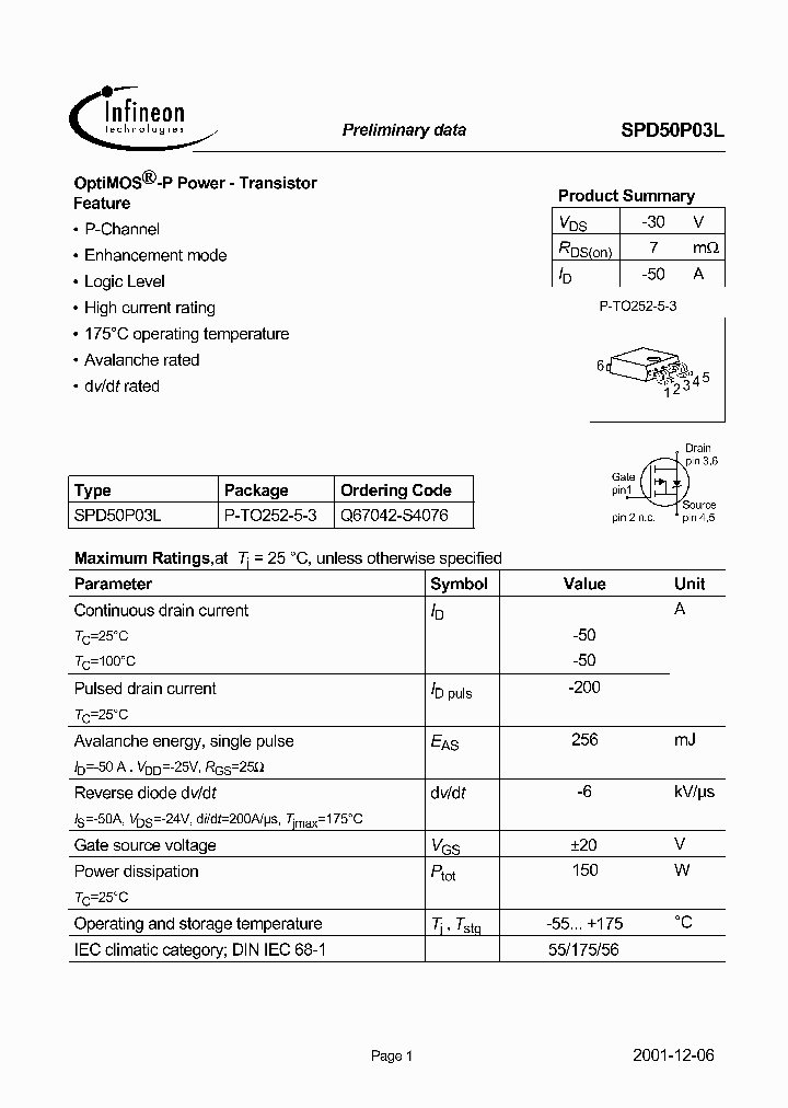 SPD50P03L_255629.PDF Datasheet