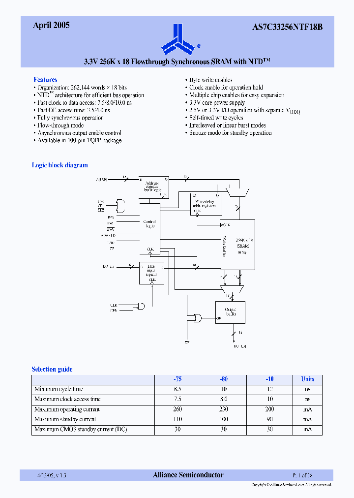 AS7C33256NTF18B_336001.PDF Datasheet