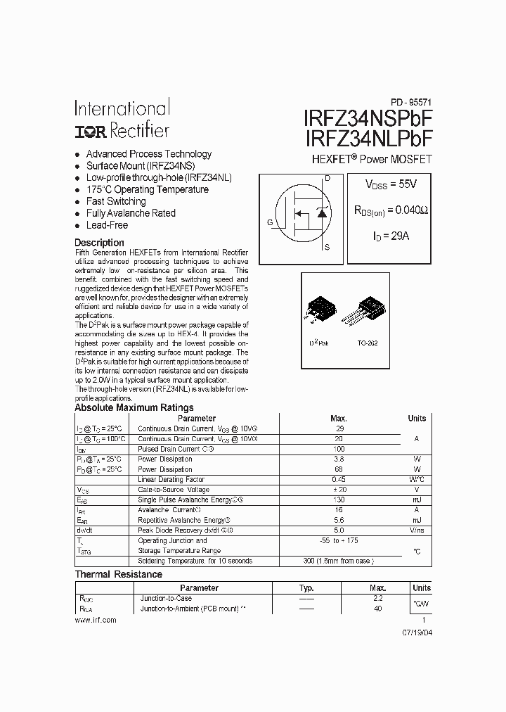 IRFZ34NSPBF_327589.PDF Datasheet