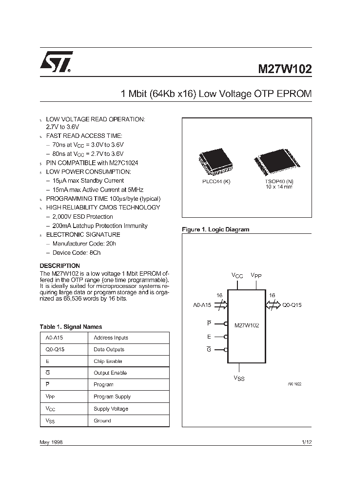 M27W102_381119.PDF Datasheet