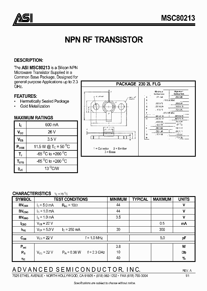 MSC80213_323782.PDF Datasheet