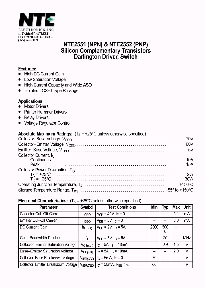 NTE2551_361046.PDF Datasheet