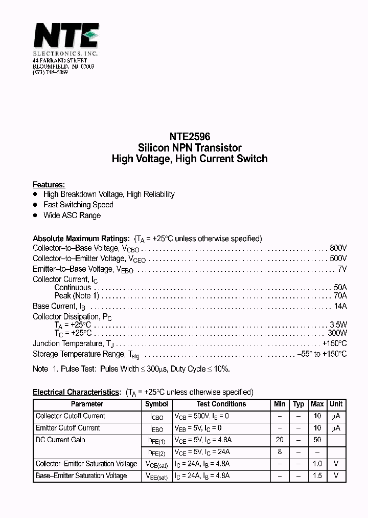 NTE2596_370394.PDF Datasheet