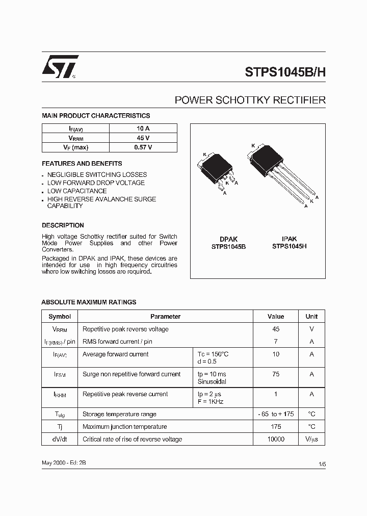 STPS1045B_313554.PDF Datasheet