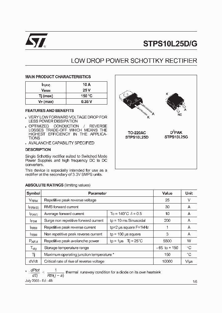 STPS10L25G-TR_355206.PDF Datasheet