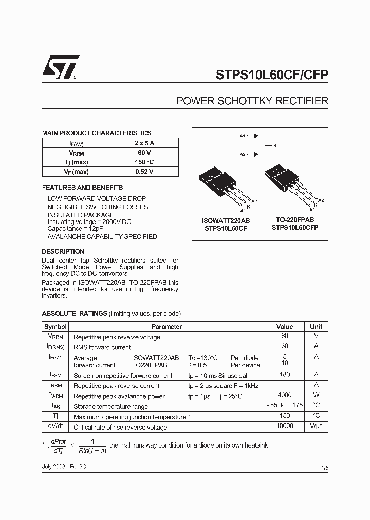 STPS10L60CFP_355193.PDF Datasheet