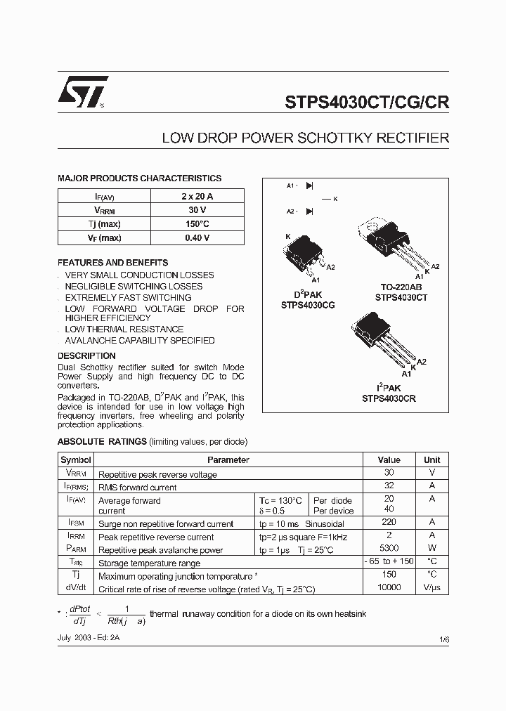 STPS4030CT_312109.PDF Datasheet