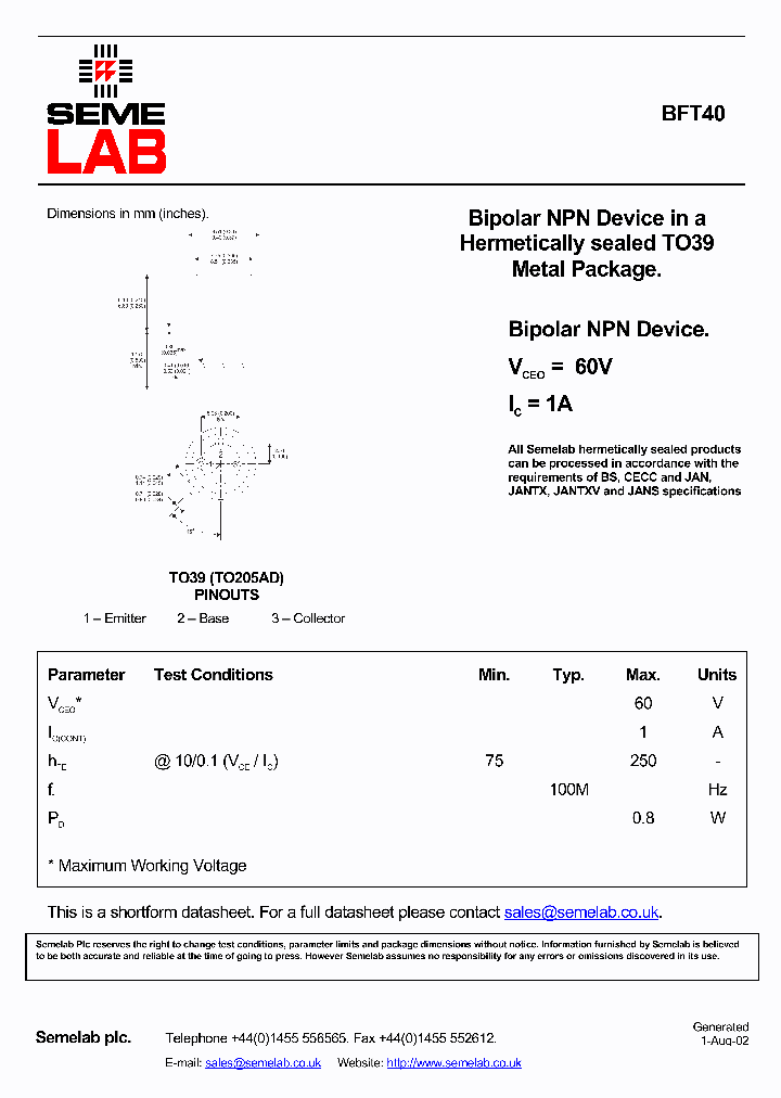 BFT40_427022.PDF Datasheet