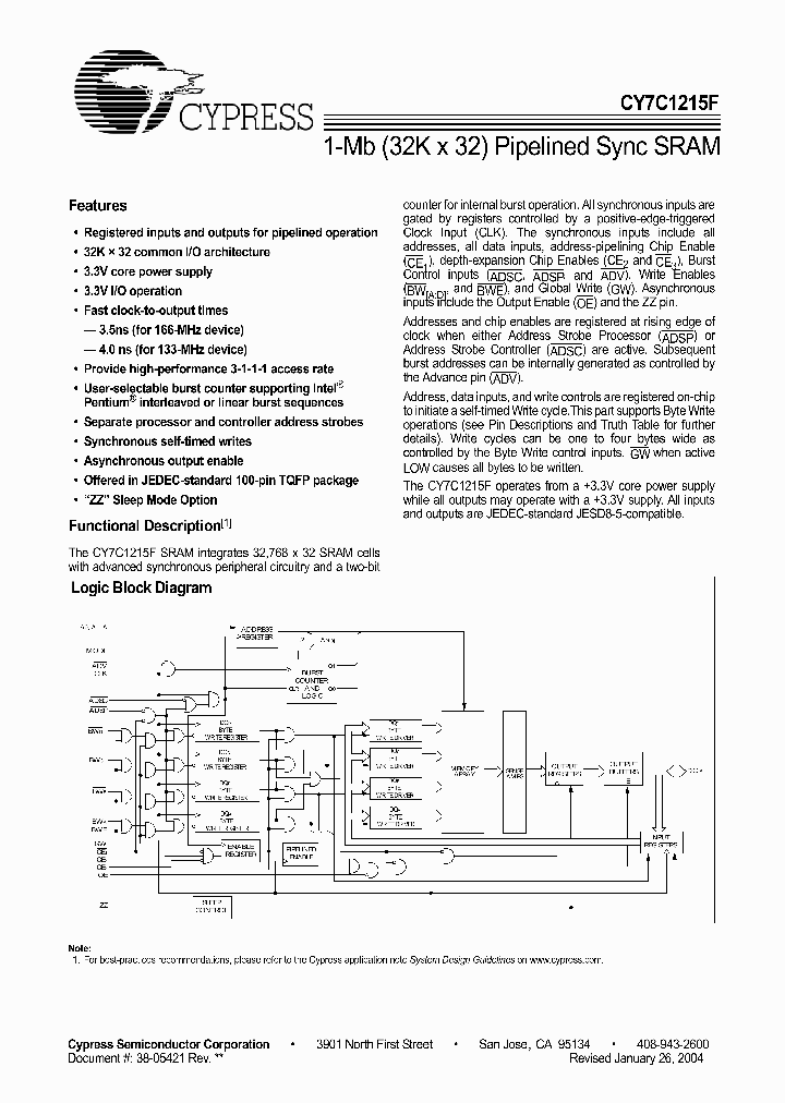 CY7C1215F-166AC_410863.PDF Datasheet