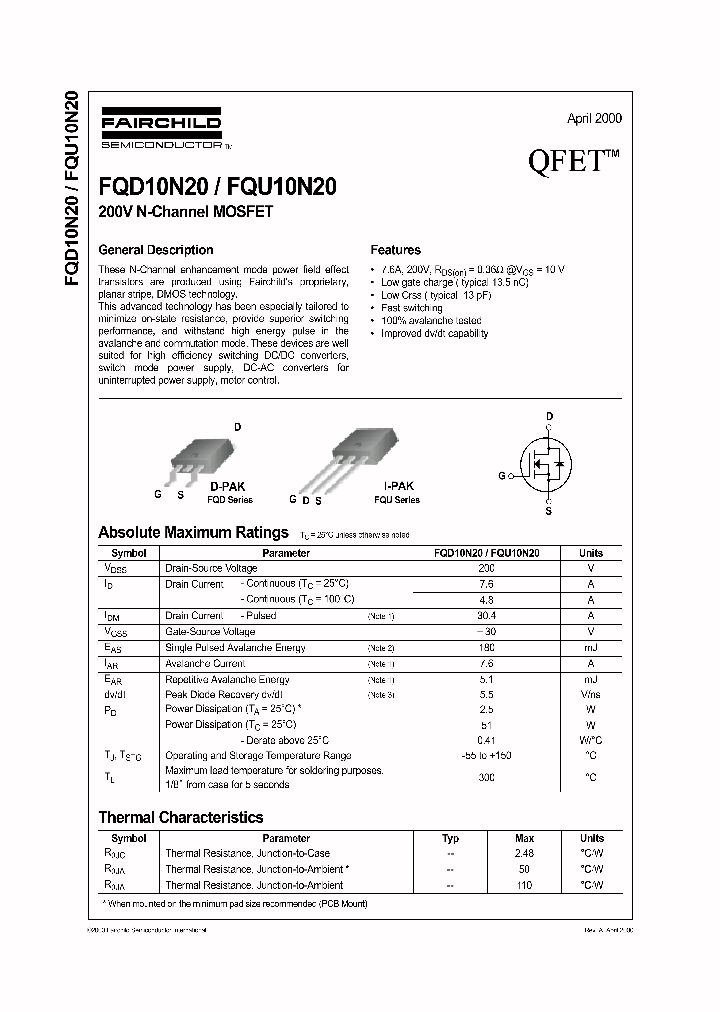 FQD10N20_357340.PDF Datasheet