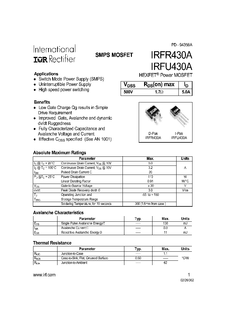 IRFR430A_413899.PDF Datasheet