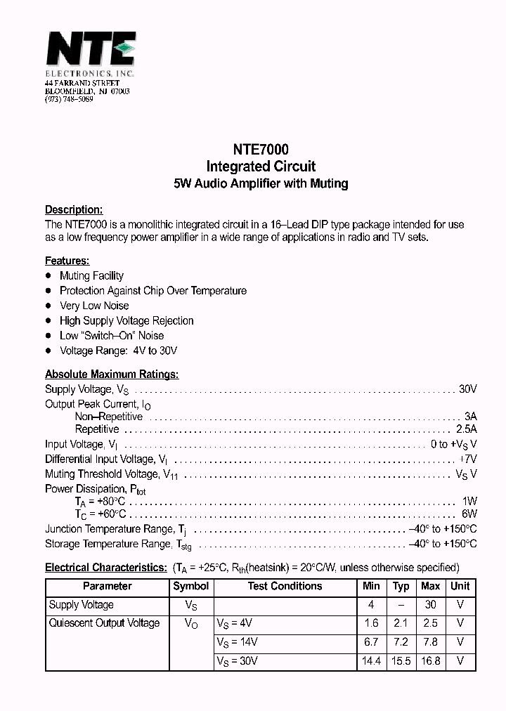 NTE7000_411534.PDF Datasheet