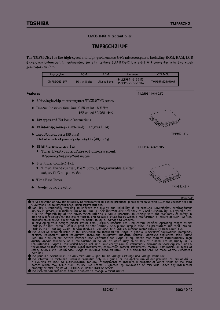 TMP86CH21F_421235.PDF Datasheet