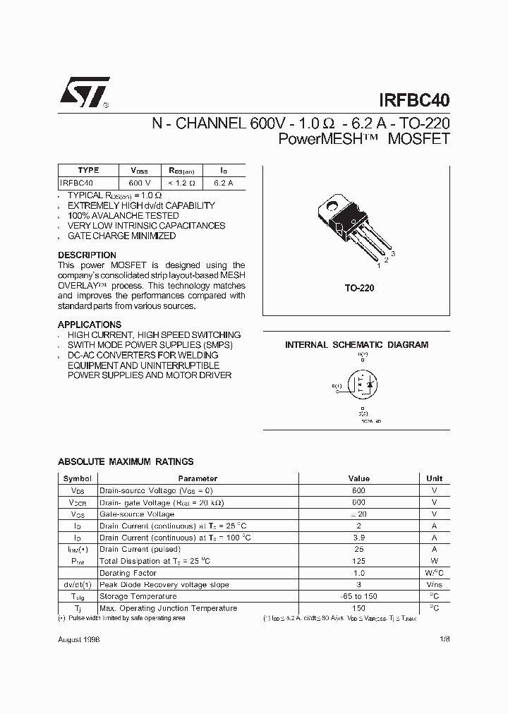 IRFBC40_470618.PDF Datasheet