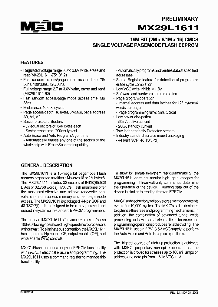 MX29L1611_159254.PDF Datasheet