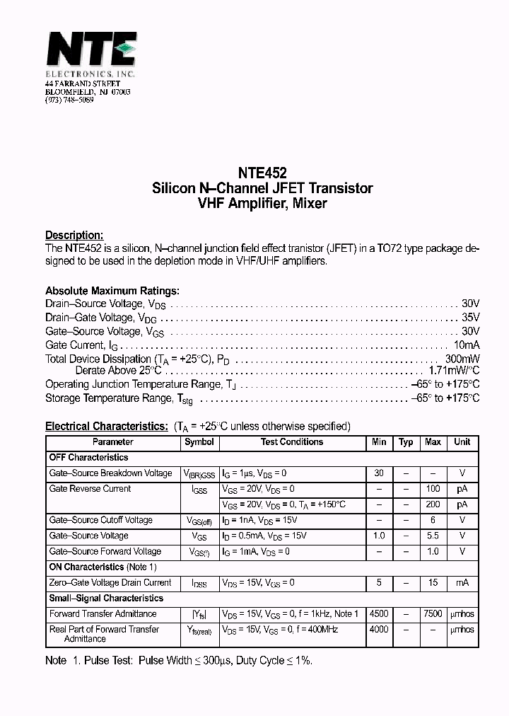 NTE452_463252.PDF Datasheet