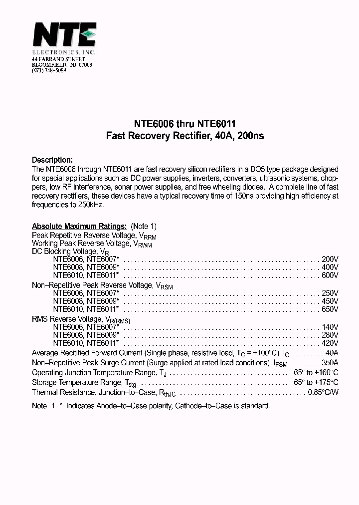 NTE6006_474614.PDF Datasheet