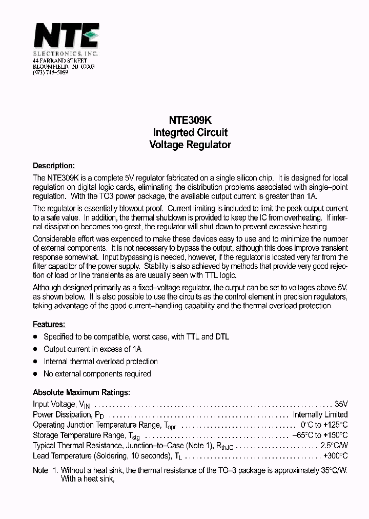 NTE309K_552630.PDF Datasheet