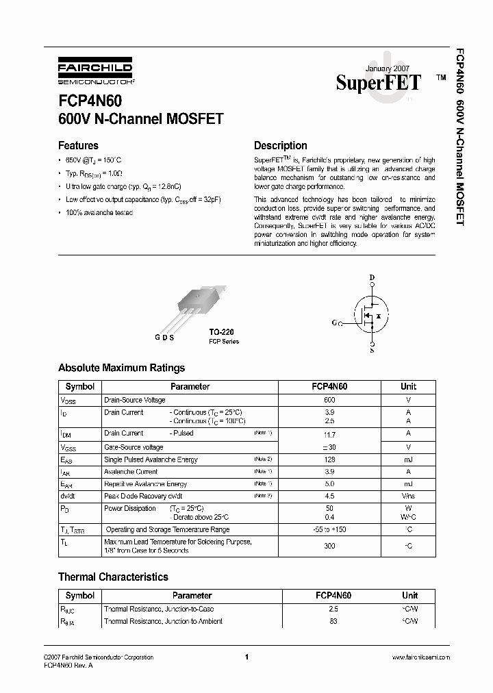 FCP4N60_600186.PDF Datasheet