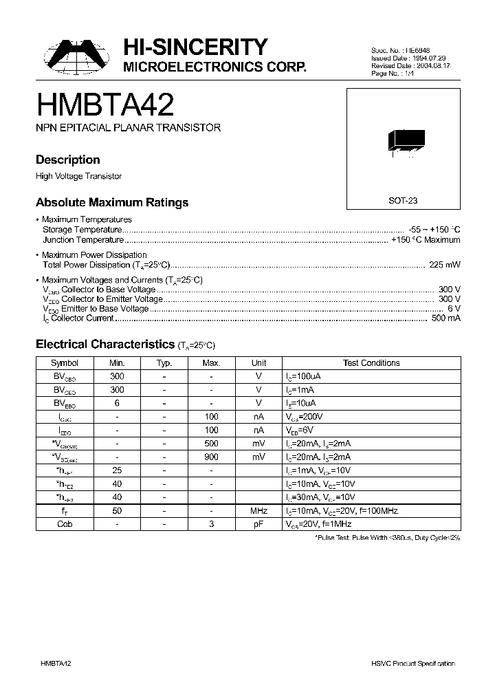 HMBTA42_622971.PDF Datasheet